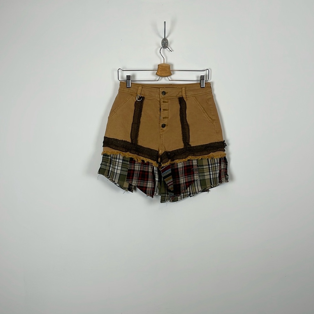 OEKO Tex Standard 100 Womens Button Fly Denim Cotton Blend Layered Patch Shorts
